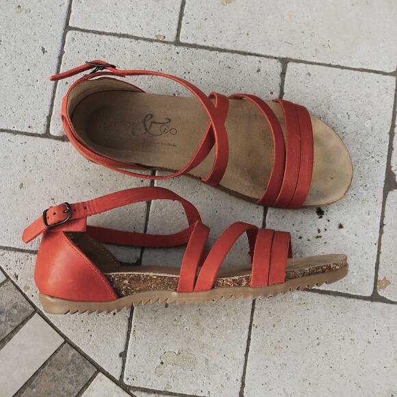 Bos & Co Sandals Leather Orange Strappy Cork Sole Made in Italy Size 37/6 - Picture 3 of 15